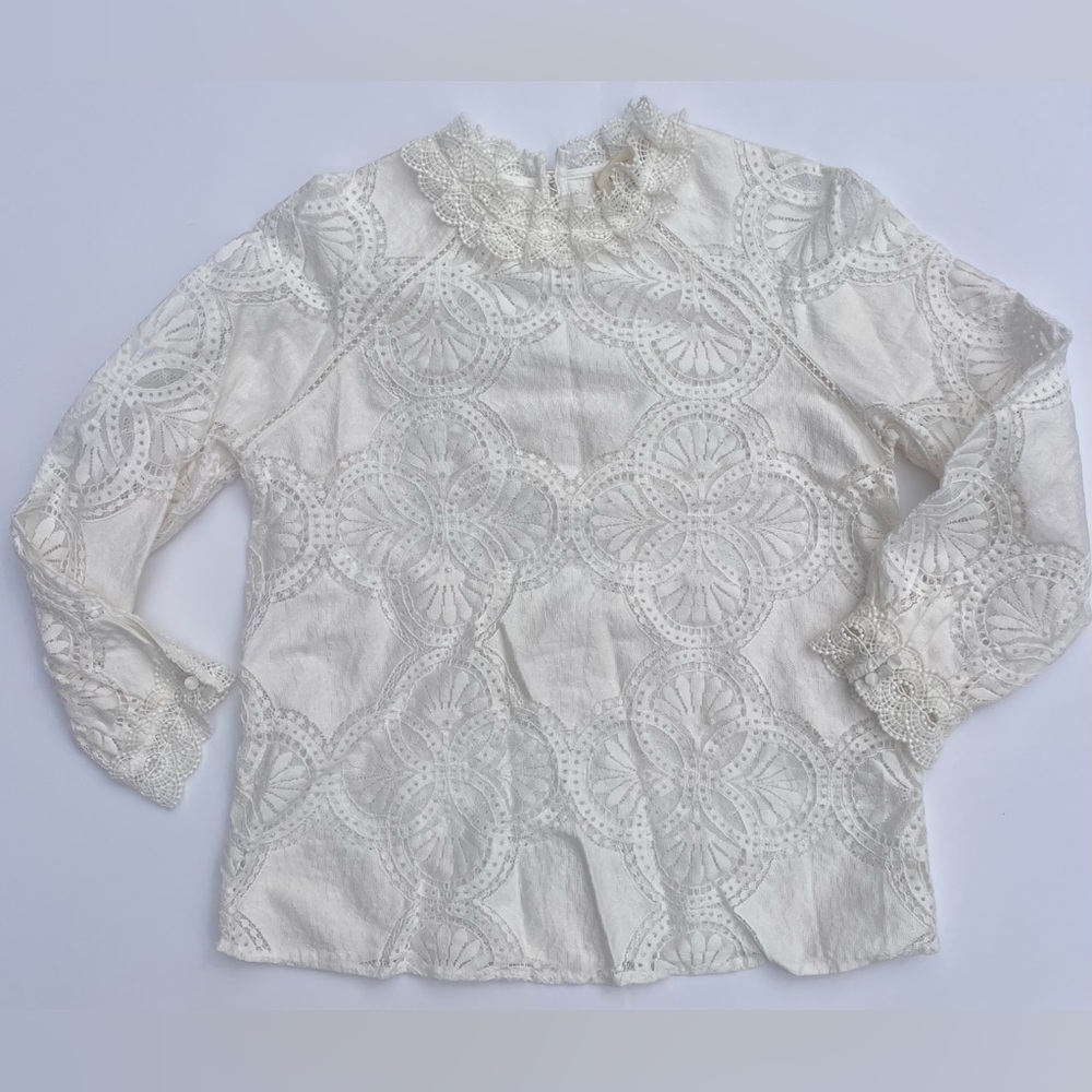 Sézane Bianca Ecru Eyelet Lace Blouse Organic Cotton Size 2 - Picture 9 of 14